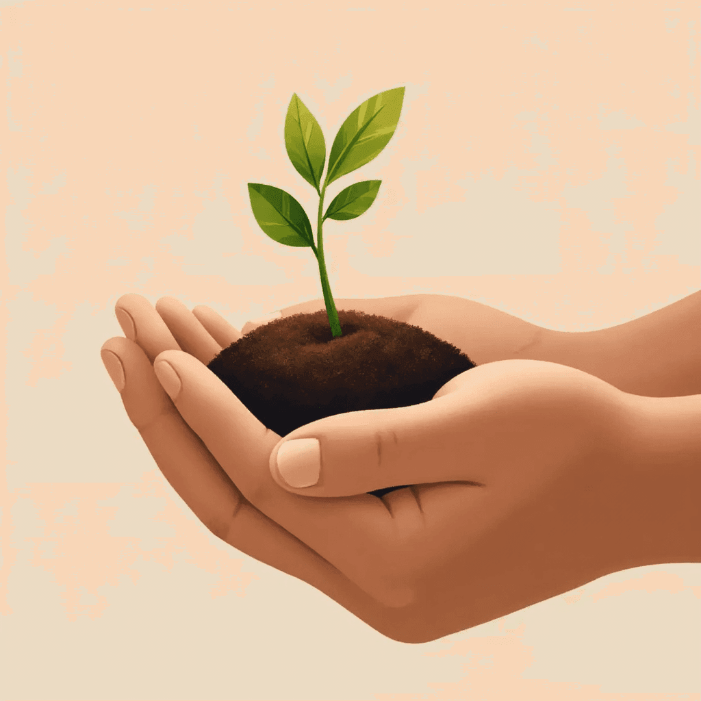 hand cupping soil with a sapling growing, symbolic of the hope for a treatment of PND and a better future